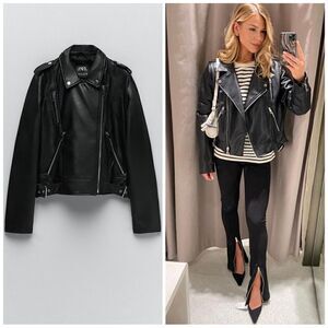 Zara Biker Faux Leather Jacket New